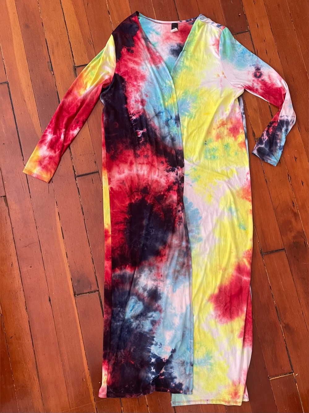 Tie-Dye Long Sleeve V-Neck Maxi Cover Up Robe